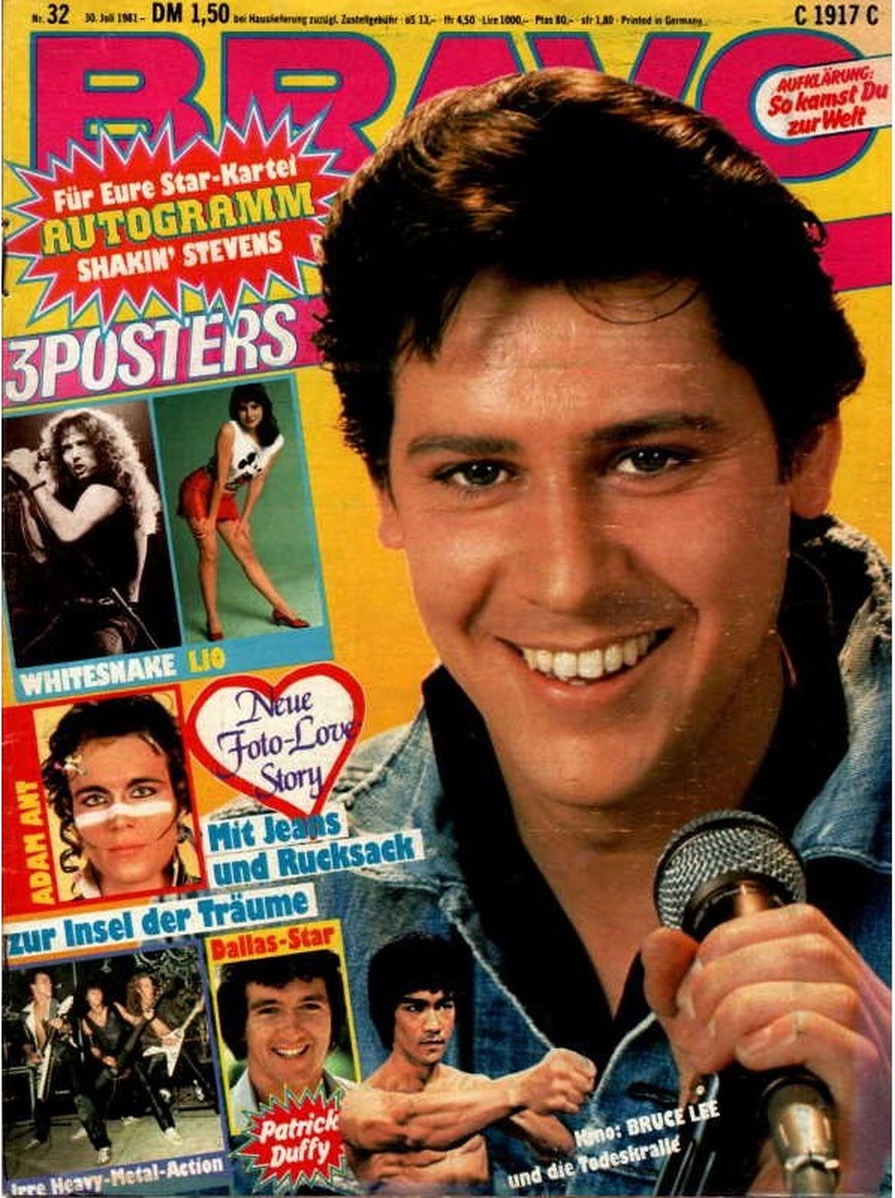 Bravo Magazin Deutschland 1981-32 Shakin' Stevens Adam Ant Patrick Duffy Bruce Lee Lio