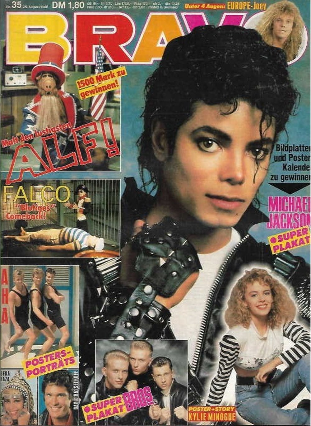 Bravo Magazin Deutschland 1988-35 Michael Jackson ALF Falco Kylie Minogue Bros