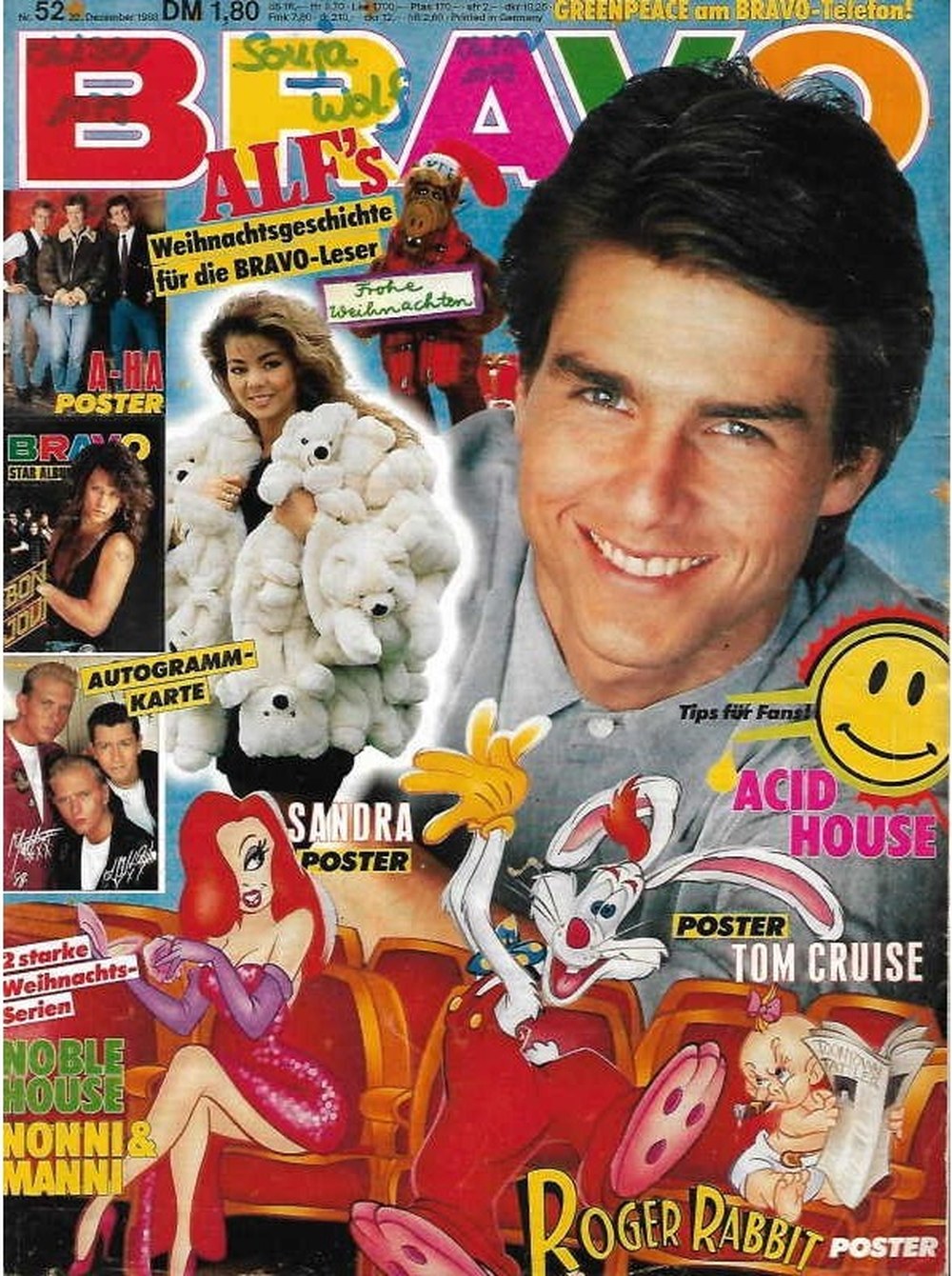 Bravo Magazin Deutschland 1988-52 Tom Cruise Sandra ALF Roger Rabbit A-ha