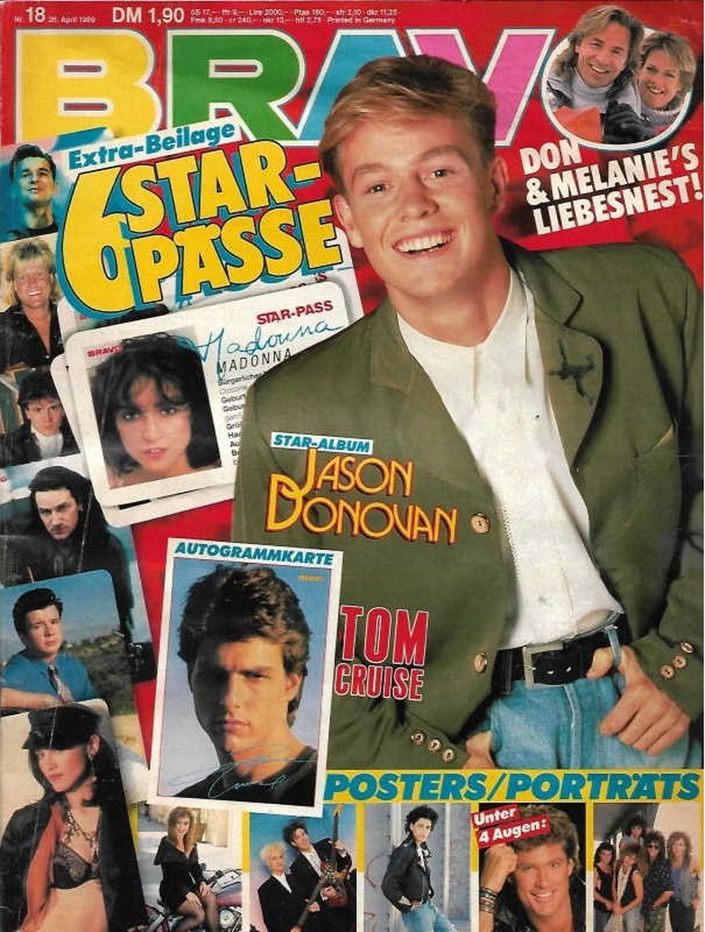 Bravo Magazin Deutschland 1989-18 Jason Donovan Tom Cruise Madonna Don Johnson Melanie Griffith