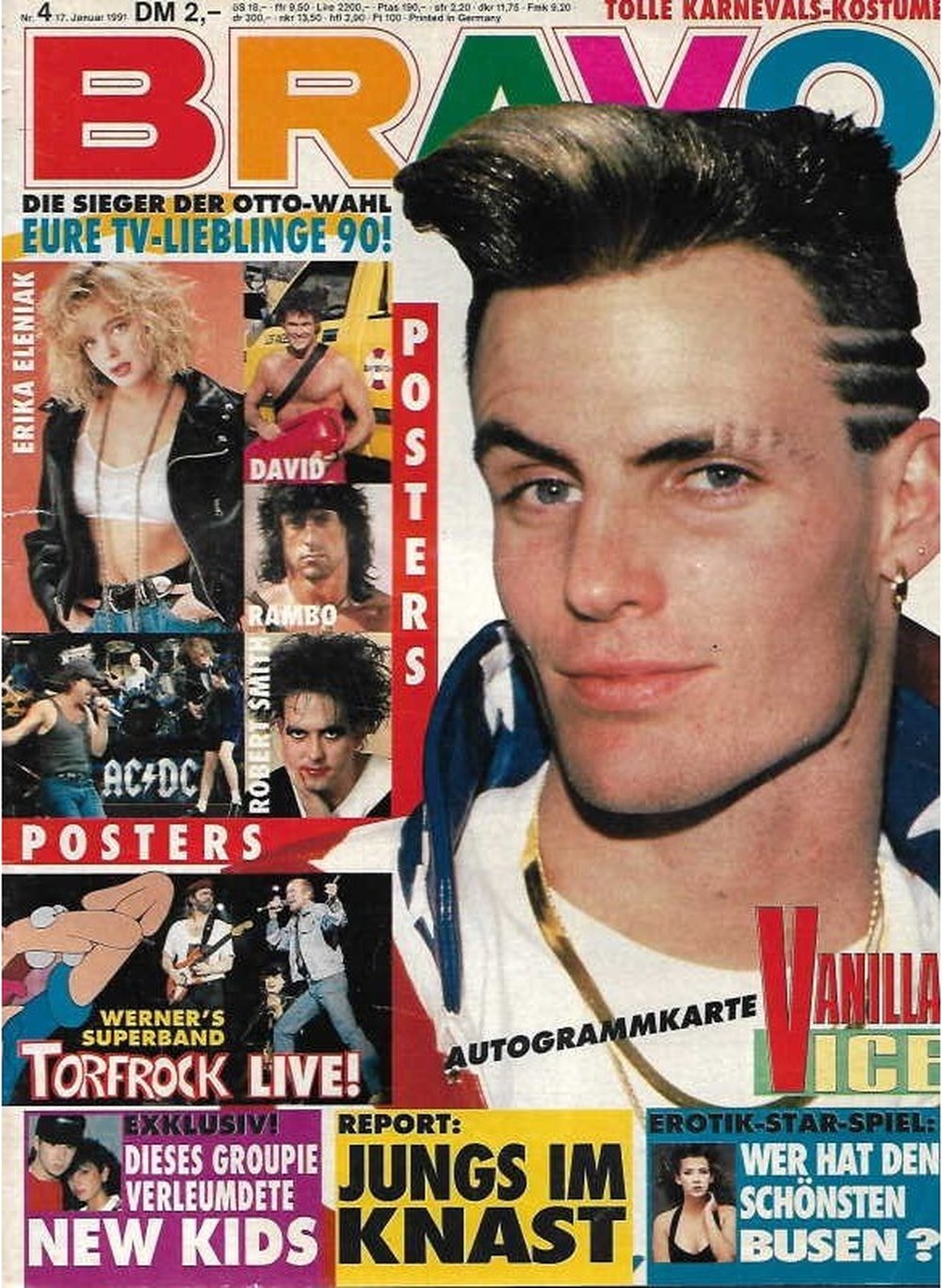 Bravo Magazin Deutschland 1991-04 Vanilla Ice Erika Eleniak Sylvester Stallone Robert Smith AC/DC