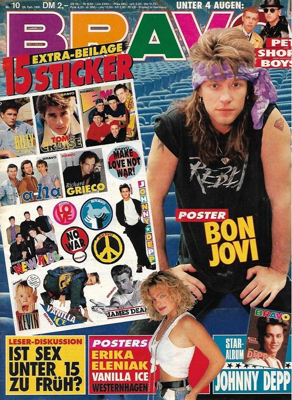 Bravo Magazin Deutschland 1991-10 Jon Bon Jovi Johnny Depp Tom Cruise Vanilla Ice Richard Grieco