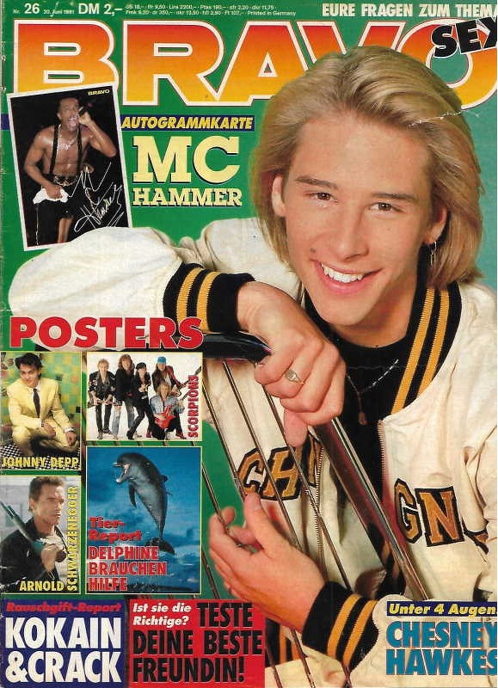 Bravo Magazin Deutschland 1991-26 Chesney Hawkes MC Hammer Johnny Depp Arnold Schwarzenegger Scorpions