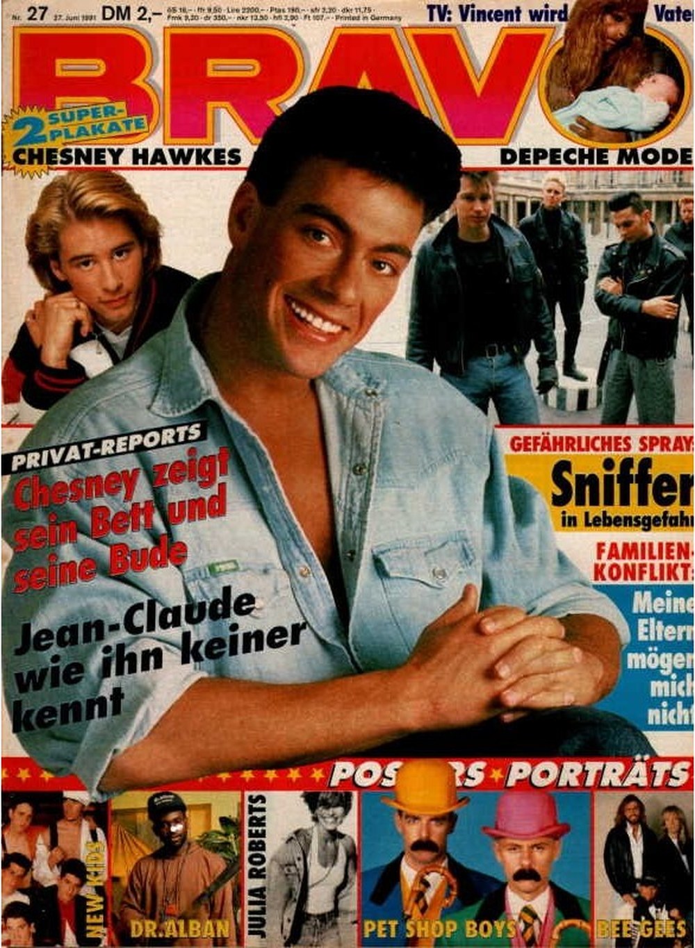 Bravo Magazin Deutschland 1991-27 Jean-Claude Van Damme Chesney Hawkes Dr. Alban Julia Roberts Depeche Mode