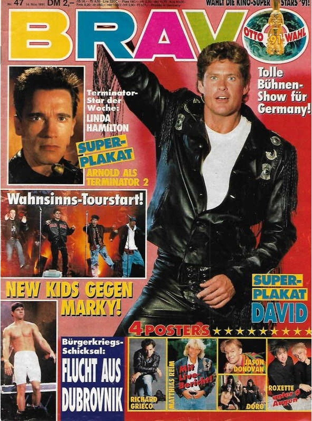 Bravo Magazin Deutschland 1991-47 David Hasselhoff Arnold Schwarzenegger Linda Hamilton Richard Grieco Matthias Reim