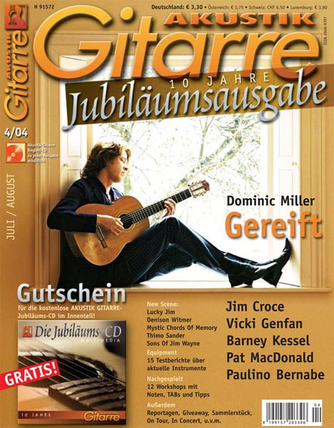 Akustik Gitarre Magazin Deutschland 2004-04 Dominic Miller Jim Croce Vicki Genfan Barney Kessel Pat MacDonald