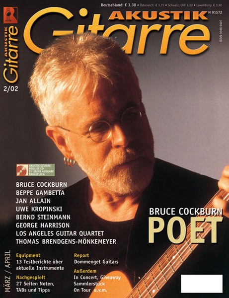 Akustik Gitarre Magazin Deutschland 2002-02 Bruce Cockburn Beppe Gambetta Jan Allain Uwe Kropinski Bernd Steimann