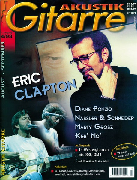 Akustik Gitarre Magazin Deutschland 1998-04 Eric Clapton Diane Ponzio Marty Grosz Nassler & Schneider Keb' Mo'