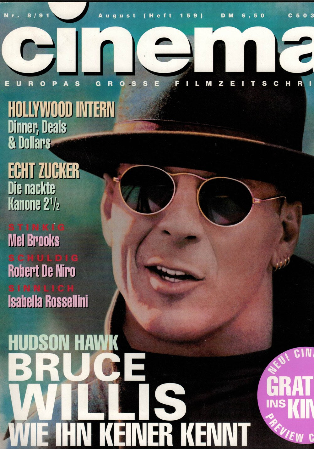 Cinema Magazin Deutschland 1991-08 Bruce Willis Mel Brooks Robert De Niro Isabella Rossellini