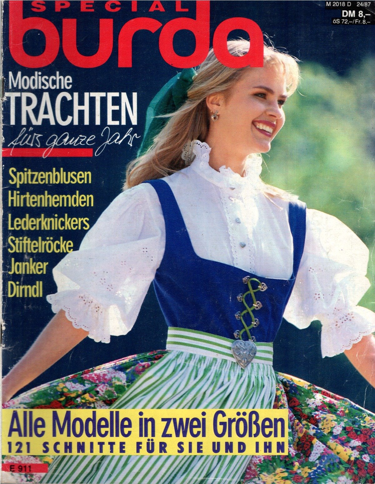 Burda Special Magazin Deutschland 1987 Trachtenmode Dirndl Spitzenblusen + Schnittmuster