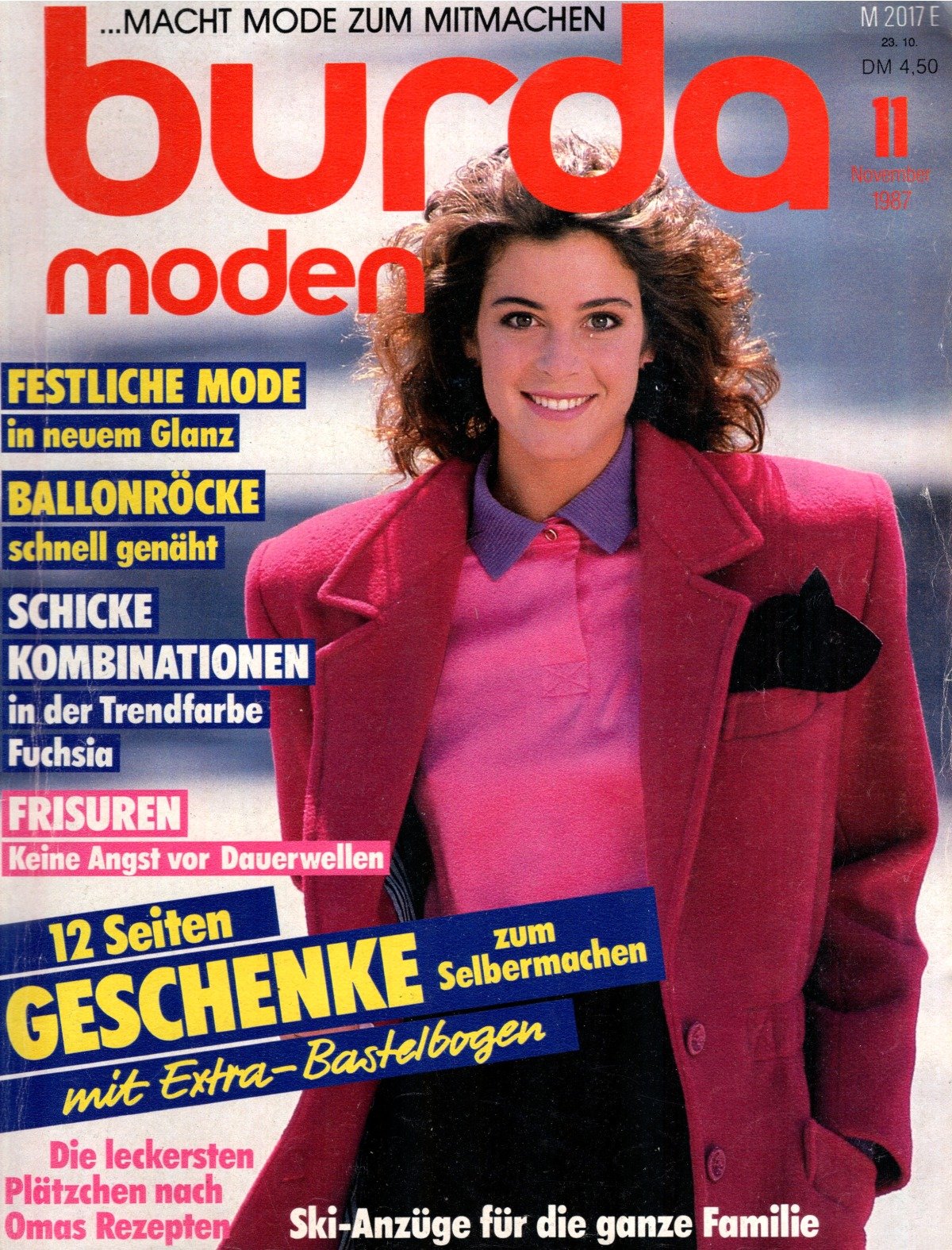Burda Moden Magazin Deutschland 1987-11 Festliche Mode Ballonröcke Fuchsia + Schnittmuster