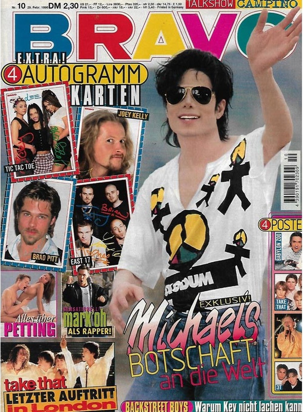 Bravo Magazin Deutschland 1996-10 Michael Jackson Brad Pitt Joey Kelly Mark Oh Campino