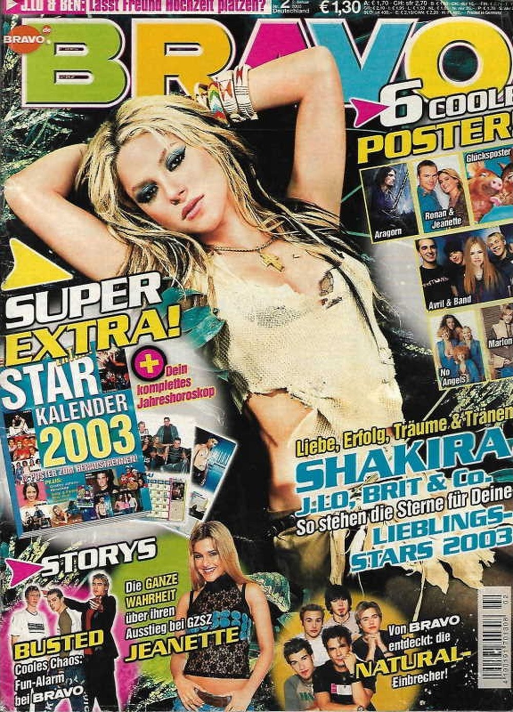 Bravo Magazin Deutschland 2003-02 Britney Spears Shakira Jennifer Lopez Jeanette Biedermann Ronan Keating