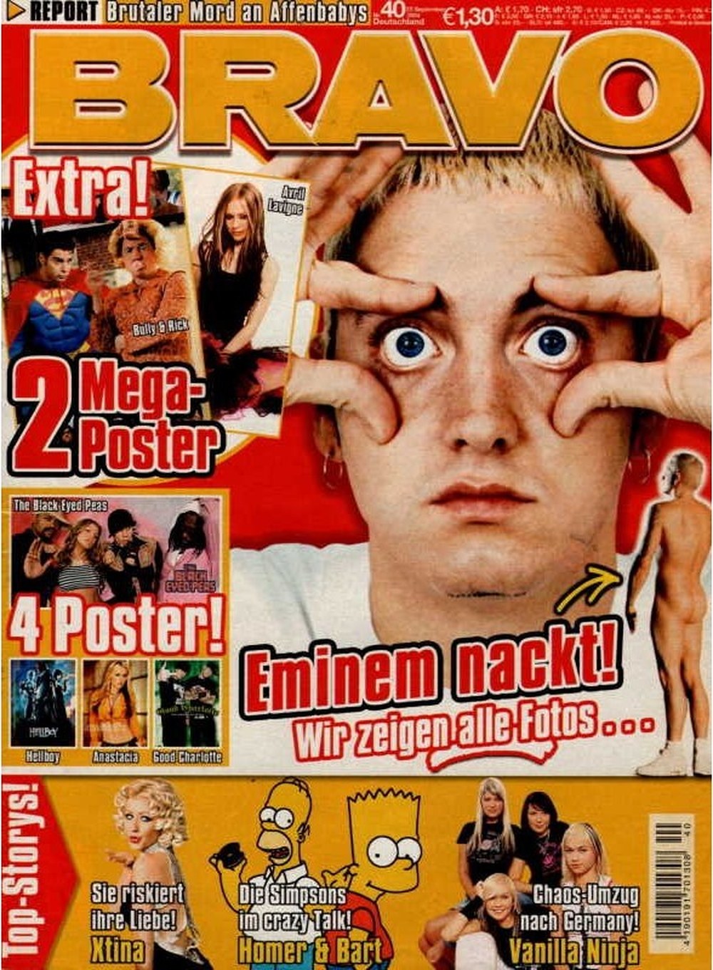 Bravo Magazin Deutschland 2004-40 Eminem Avril Lavigne Christina Aguilera Homer Simpson Bart Simpson