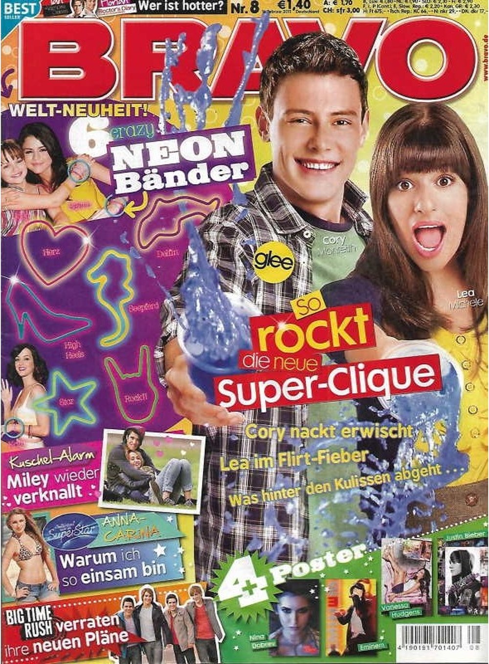 Bravo Magazin Deutschland 2011-08 Cory Monteith Lea Michele Miley Cyrus Anna-Carina Woitschack Nina Dobrev