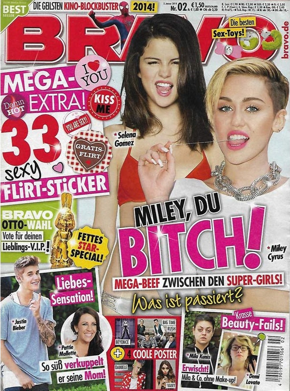 Bravo Magazin Deutschland 2014-02 Miley Cyrus Selena Gomez Justin Bieber Pattie Mallette Mila Kunis