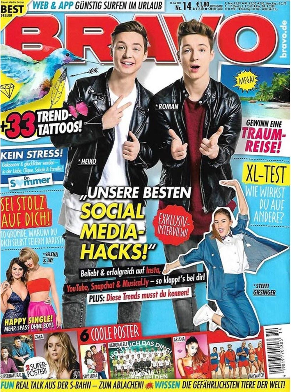 Bravo Magazin Deutschland 2016-14 Heiko Lochmann Roman Lochmann Steffi Giesinger Ariana Grande Selena Gomez