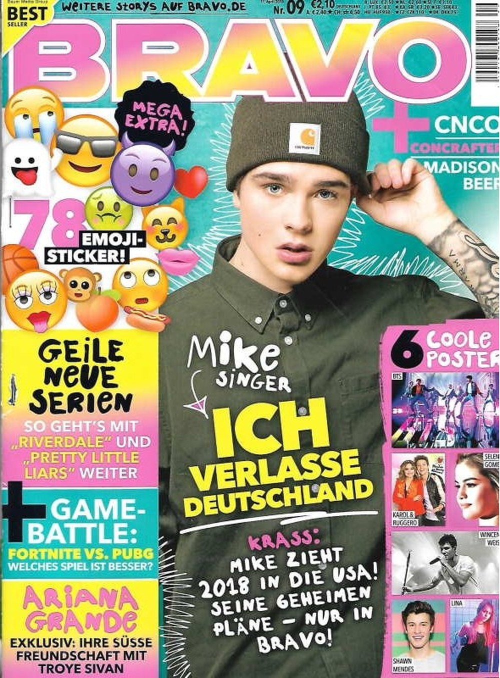 Bravo Magazin Deutschland 2018-09 Mike Singer Ariana Grande Troye Sivan Madison Beer Shawn Mendes