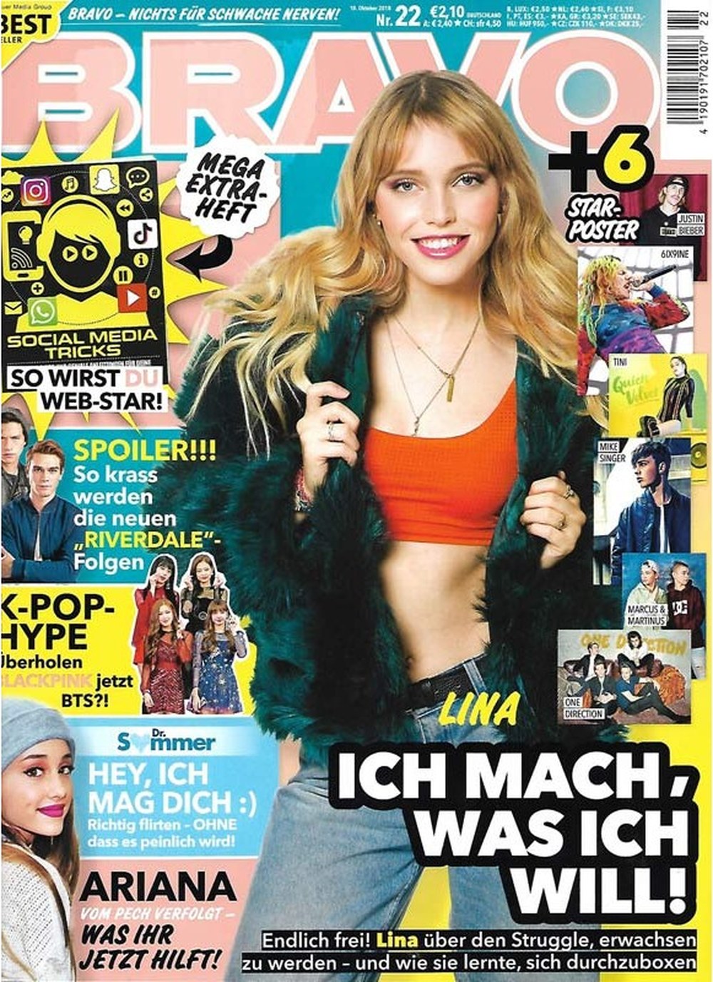 Bravo Magazin Deutschland 2018-22 Lina Larissa Strahl Ariana Grande Justin Bieber Mike Singer Tini Stoessel