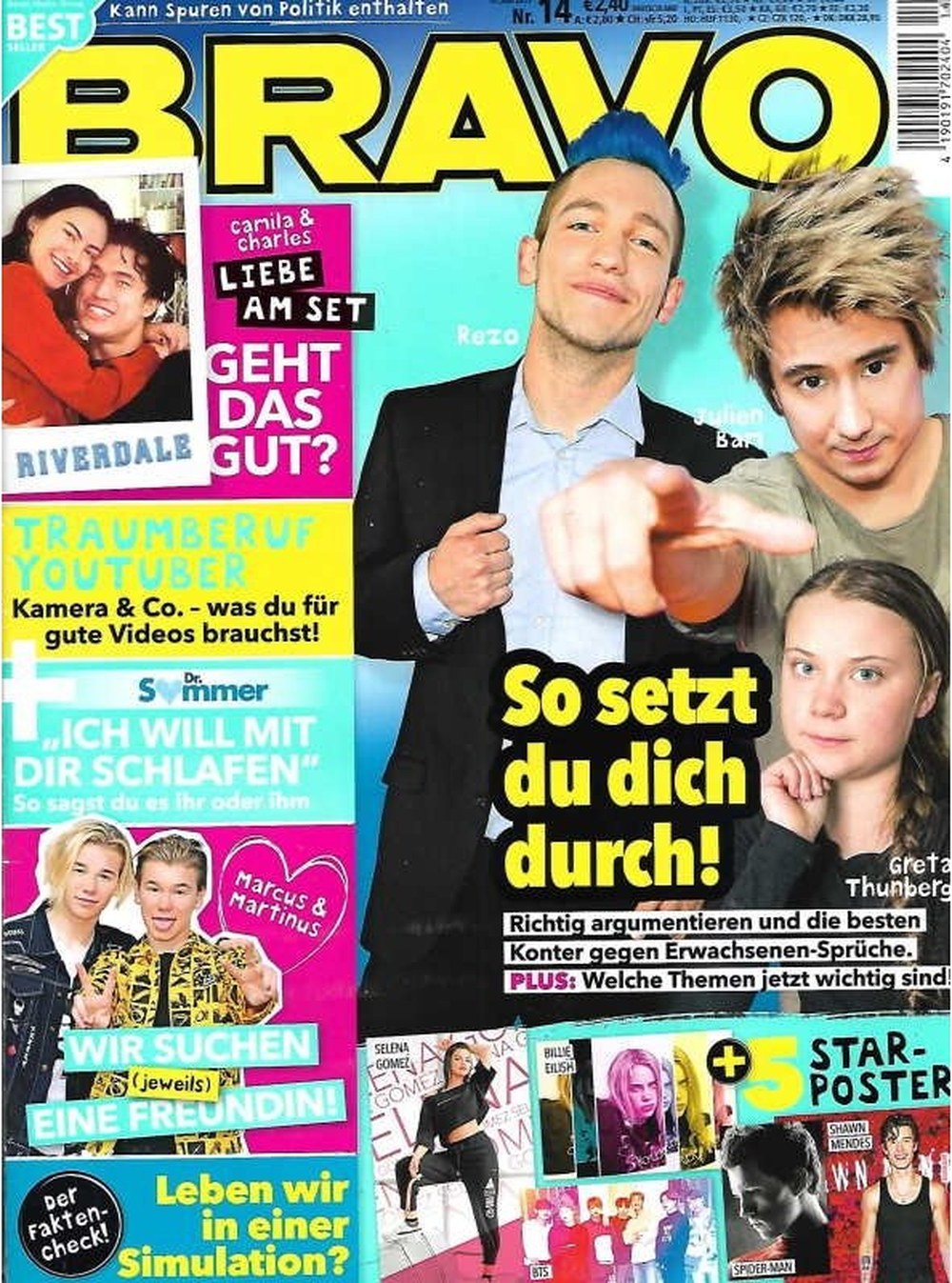 Bravo Magazin Deutschland 2019-14 Rezo Julien Bam Greta Thunberg Camila Mendes Charles Melton