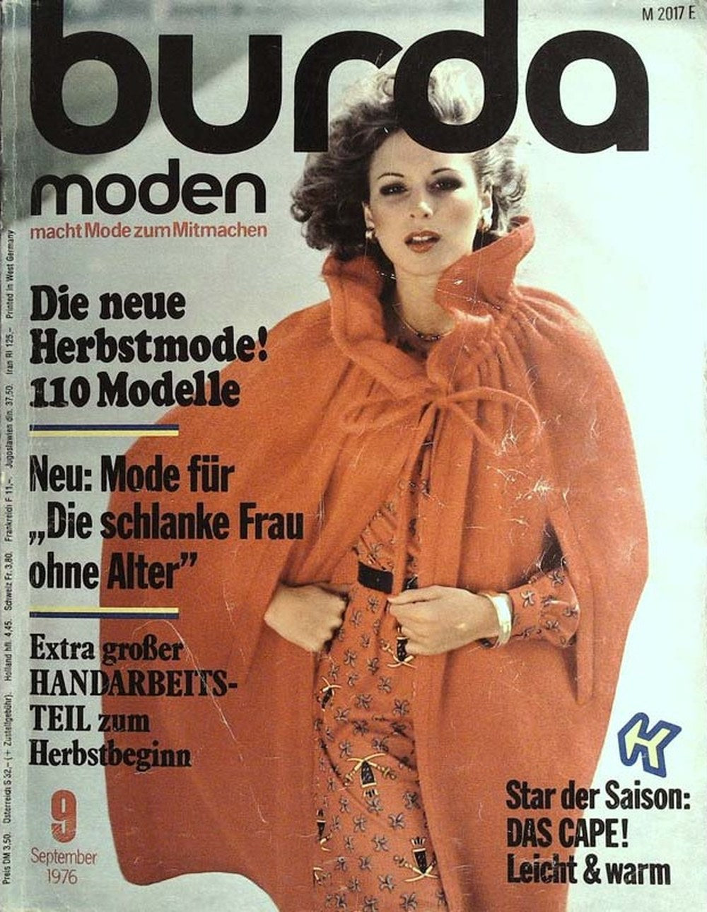 Burda Moden Magazin Deutschland 1976-09 Herbstmode Cape Handarbeit