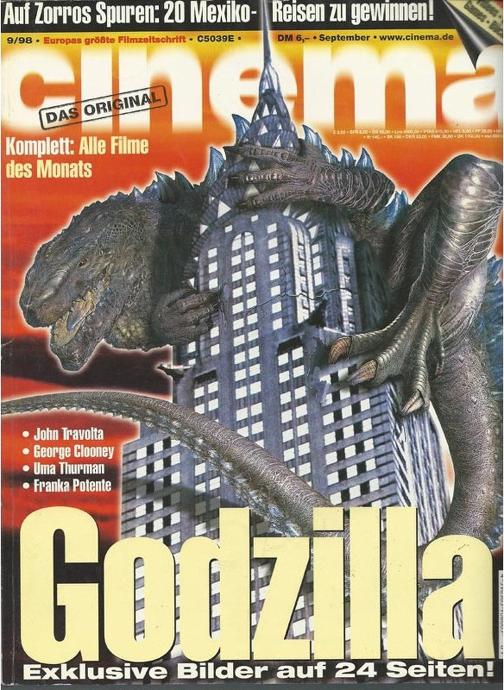 Cinema Magazin Deutschland 1998-09 Godzilla John Travolta George Clooney Uma Thurman Franka Potente