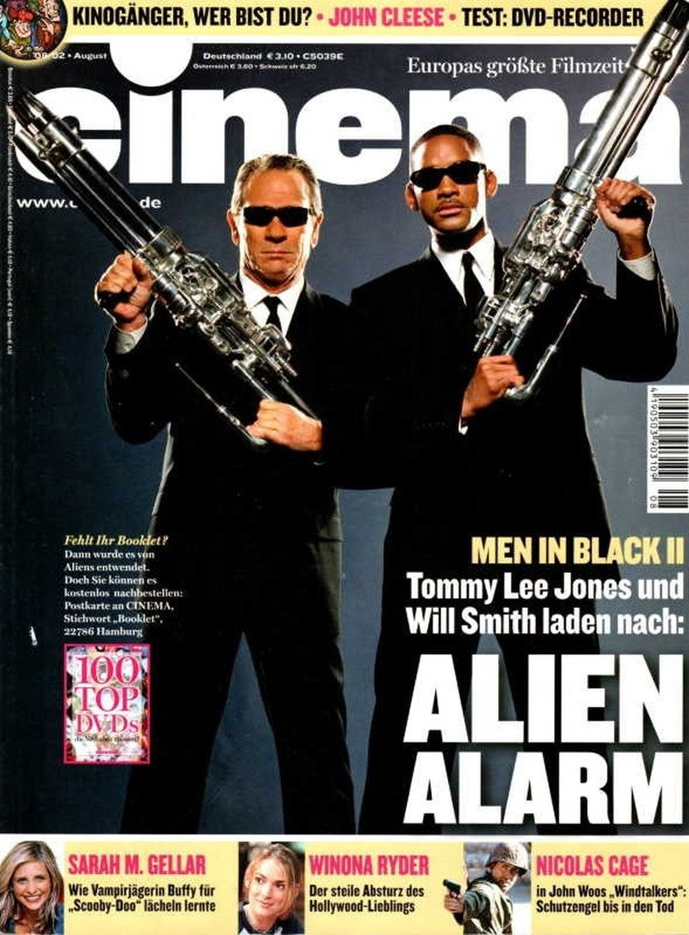 Cinema Magazin Deutschland 2002-08 Tommy Lee Jones Will Smith Sarah Michelle Gellar Winona Ryder Nicolas Cage