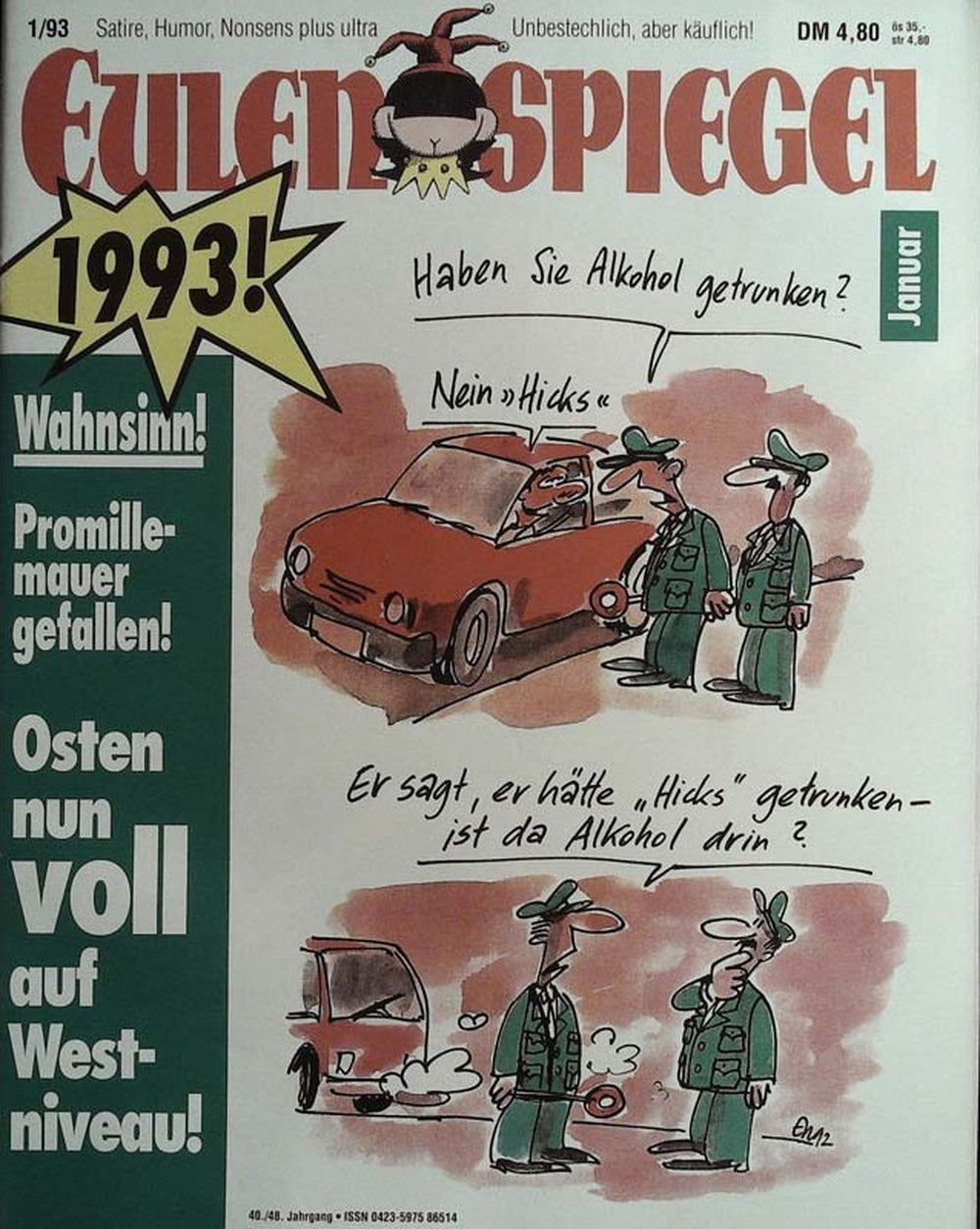 Eulenspiegel Magazin Deutschland 1993-01 Alkoholkontrolle Promillegrenze Deutsche Wiedervereinigung