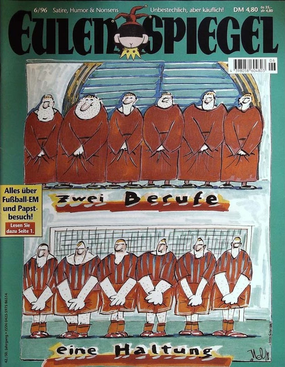 Eulenspiegel Magazin Deutschland 1996-06 Fußball-EM 1996 Papstbesuch Mönche