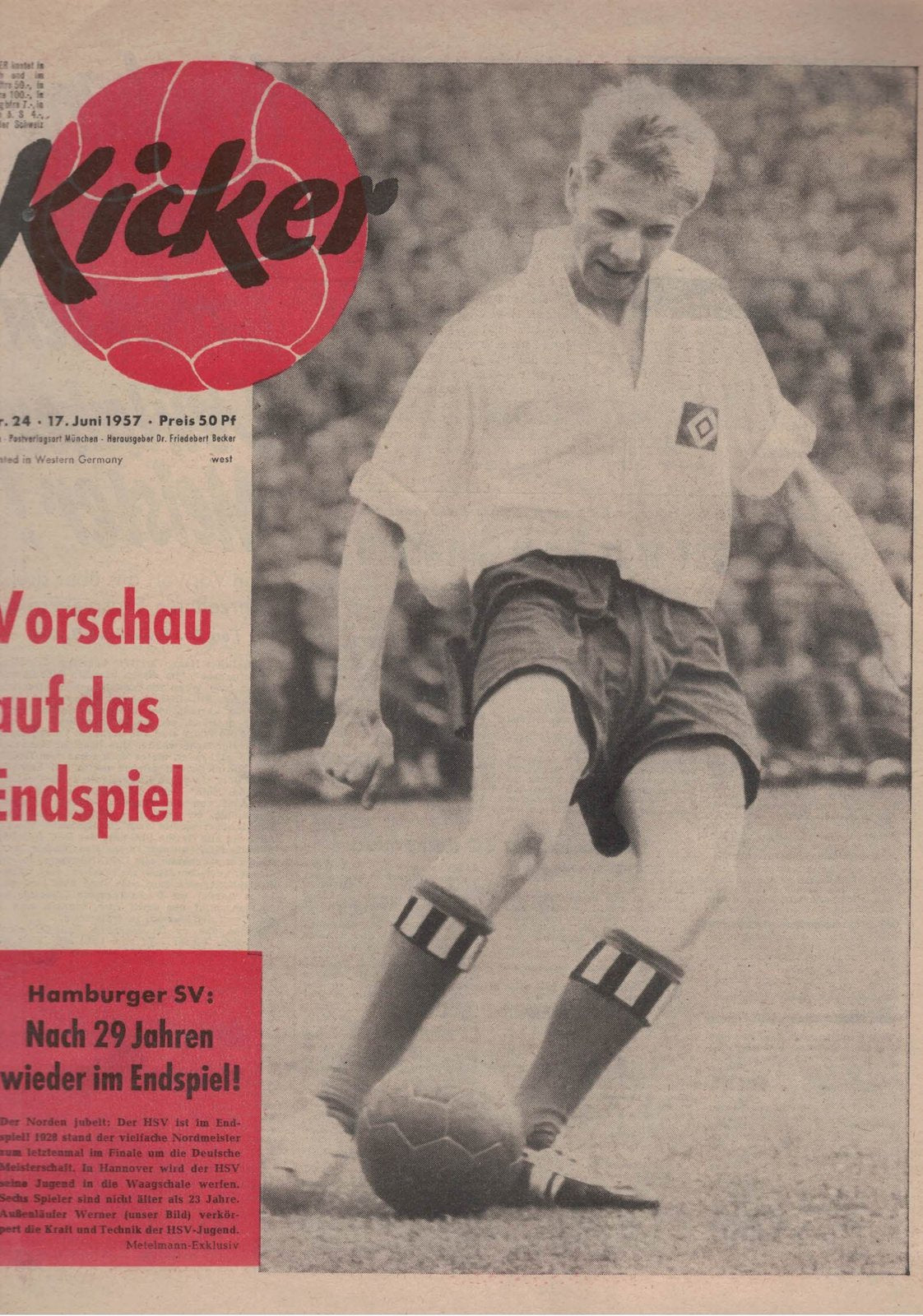 Kicker Magazin Deutschland 1957-24 Werner Jäger Hamburger SV