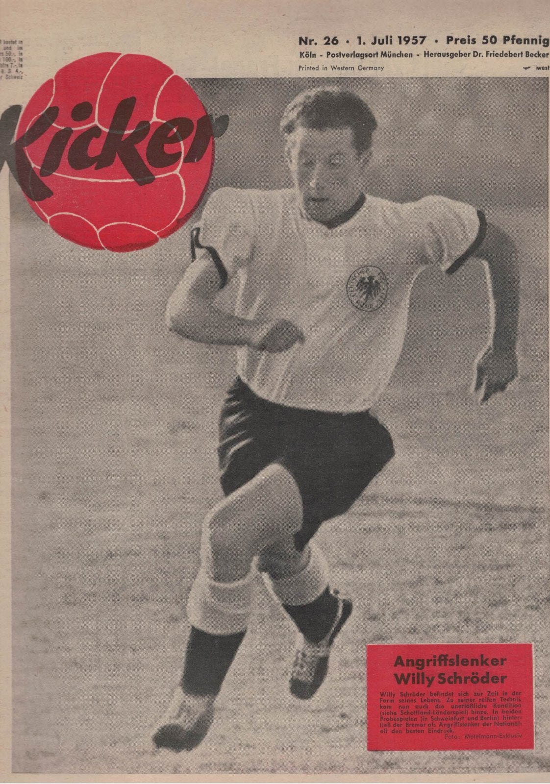 Kicker Magazin Deutschland 1957-26 Willy Schröder
