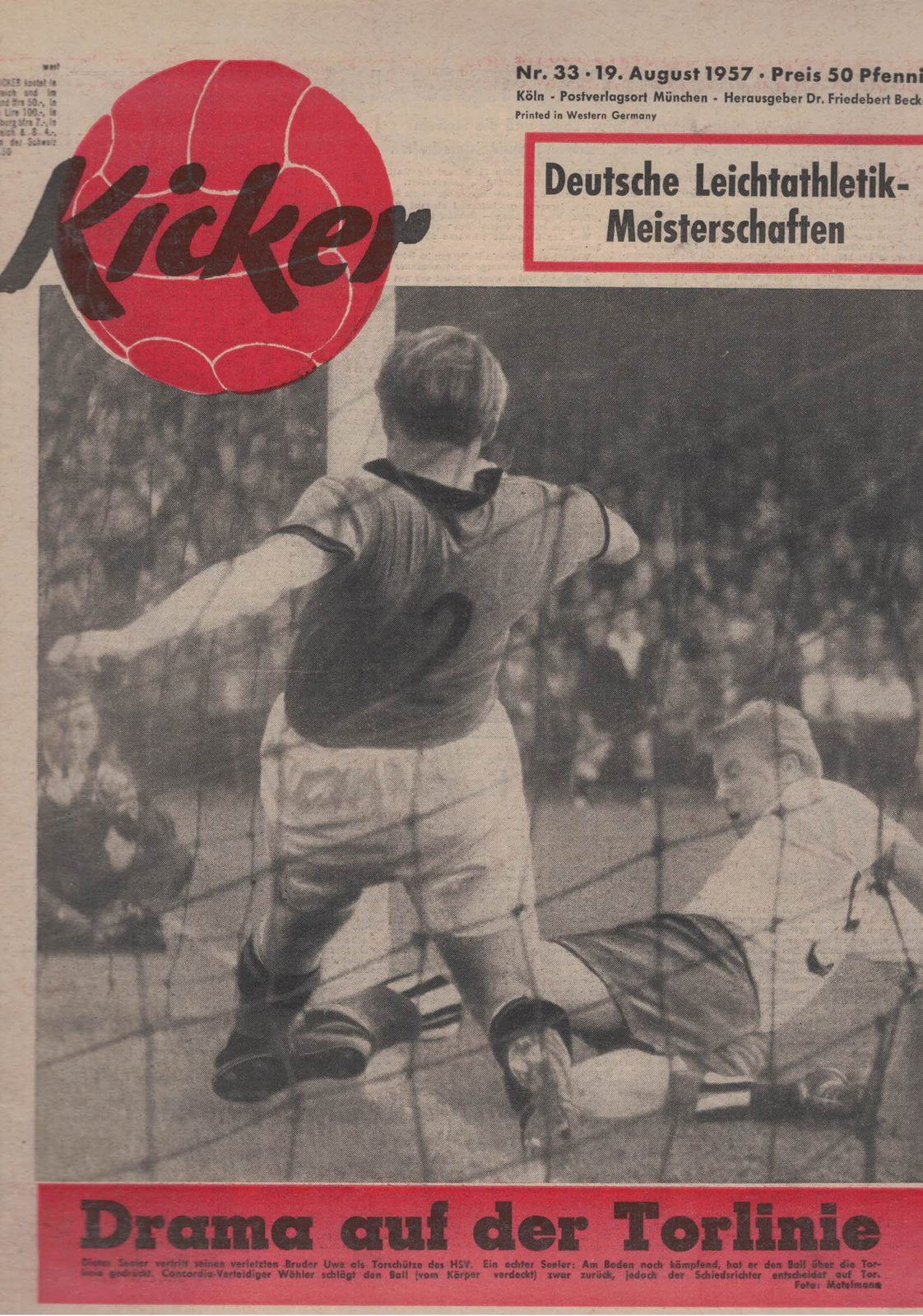 Kicker Magazin Deutschland 1957-33 Dieter Seeler Uwe Seeler