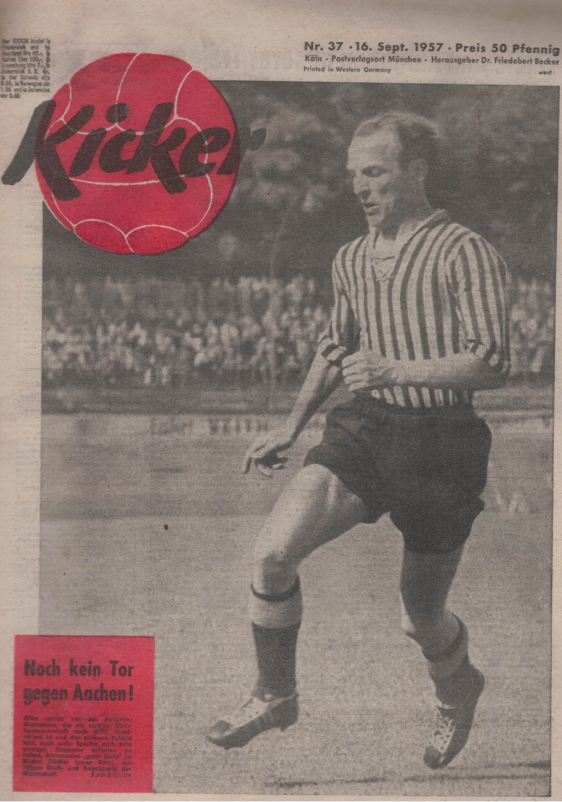 Kicker Magazin Deutschland 1957-37 Michael Pfeiffer Alemannia Aachen