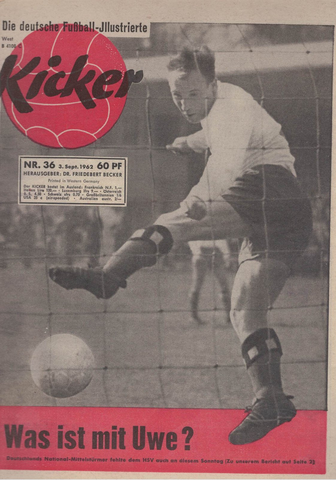 Kicker Magazin Deutschland 1962-36 Uwe Seeler