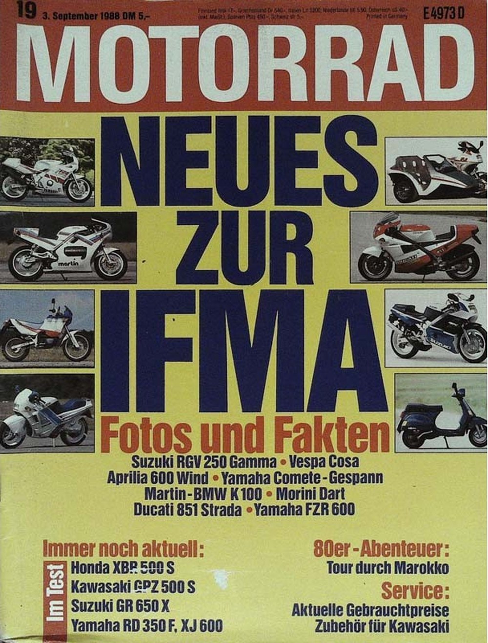 Motorrad Magazin Deutschland 1988-19 Motorrad Neuheiten Suzuki RGV 250 Gamma