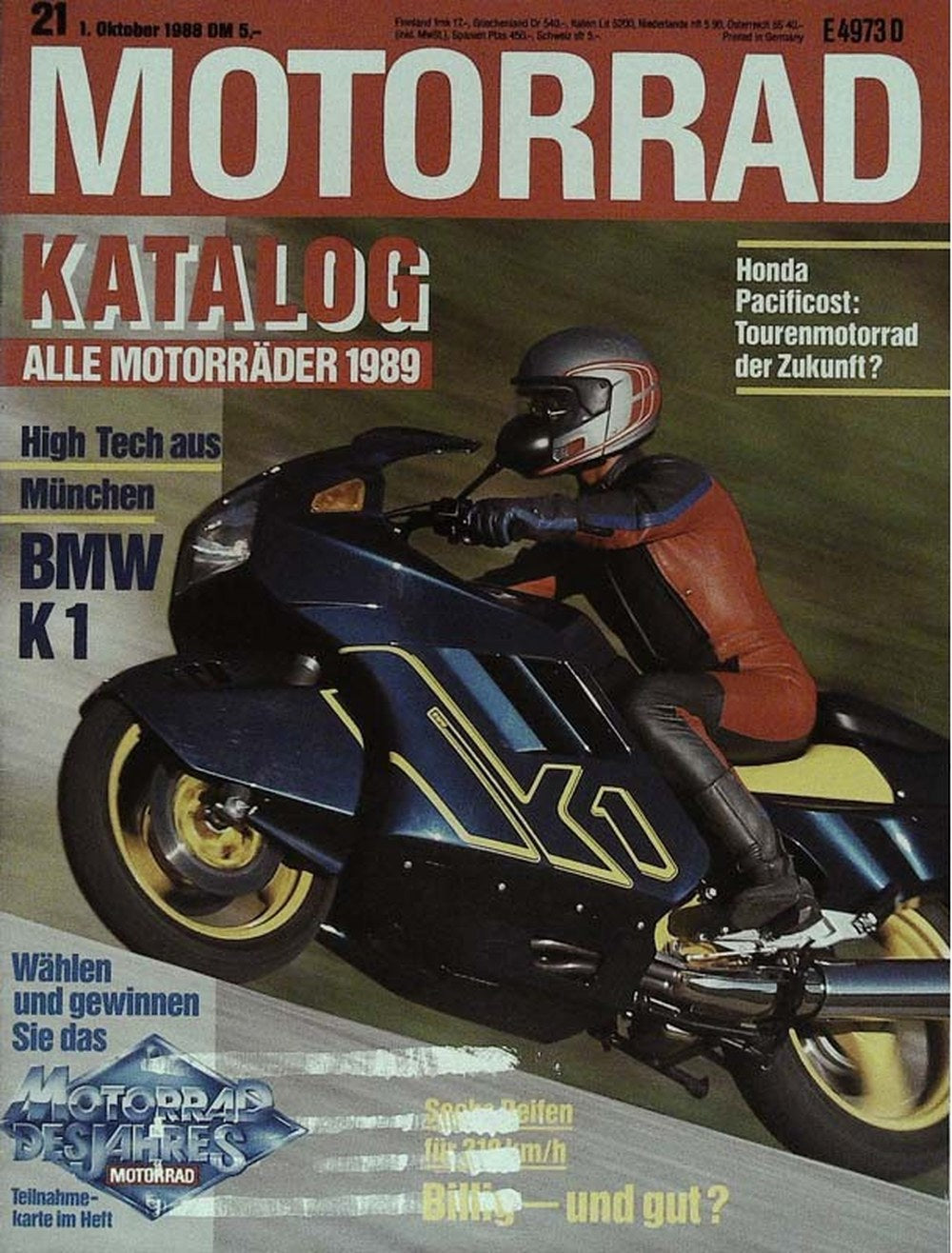 Motorrad Magazin Deutschland 1988-21 BMW K1 Motorradkatalog 1989 Honda Pacificost
