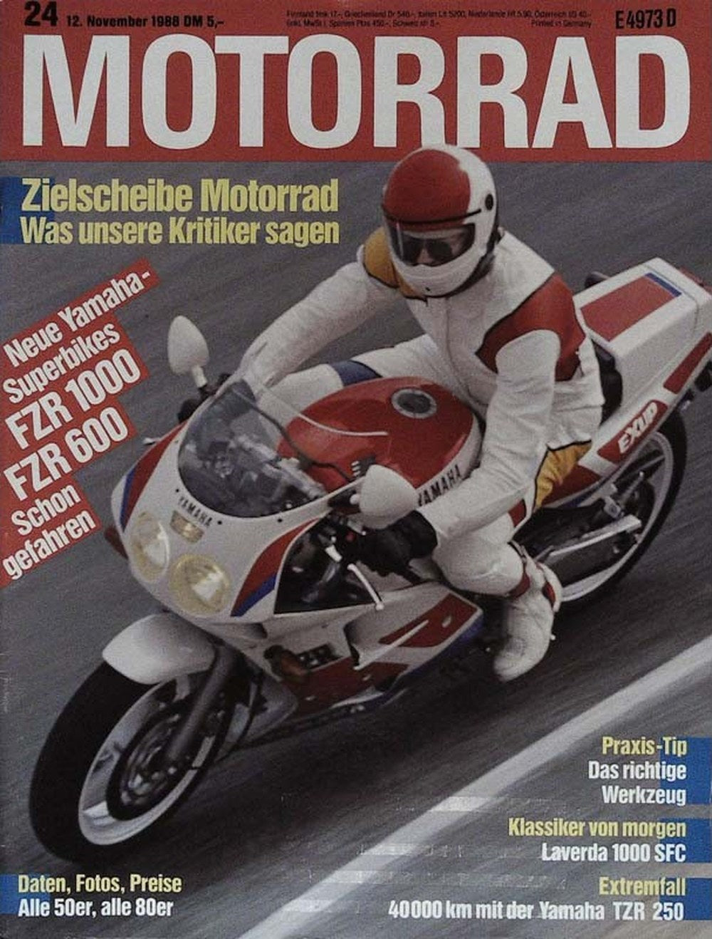 Motorrad Magazin Deutschland 1988-24 Motorrad Zielscheibe Motorrad Yamaha FZR 1000