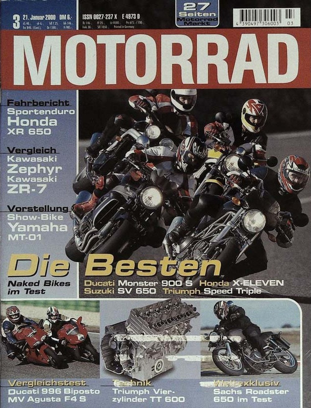 Motorrad Magazin Deutschland 2000-03 Naked Bikes Honda XR 650 Kawasaki Zephyr