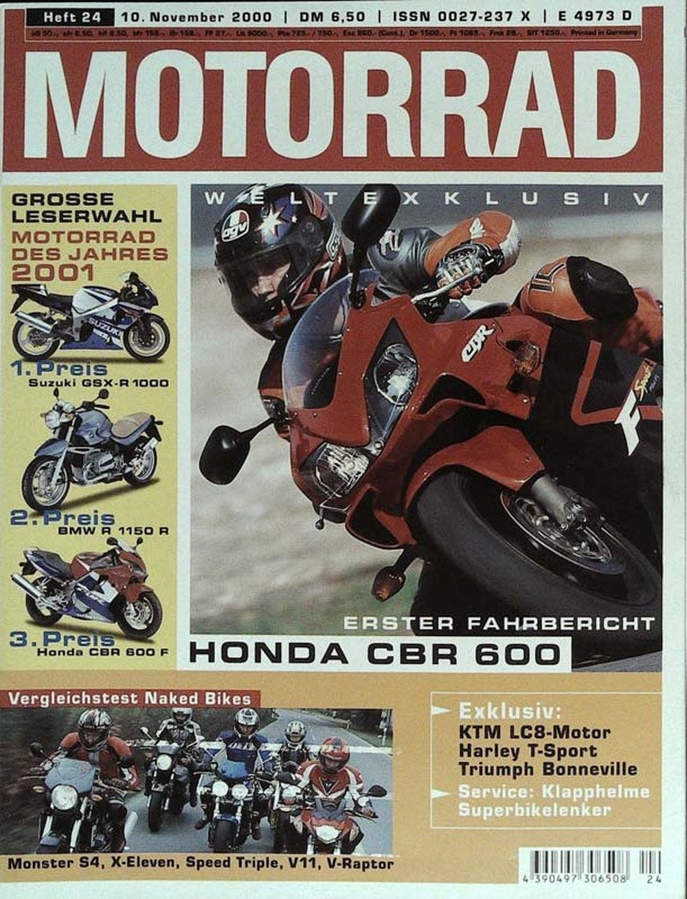 Motorrad Magazin Deutschland 2000-24 Honda CBR 600 Suzuki GSX-R 1000 BMW R 1150 R