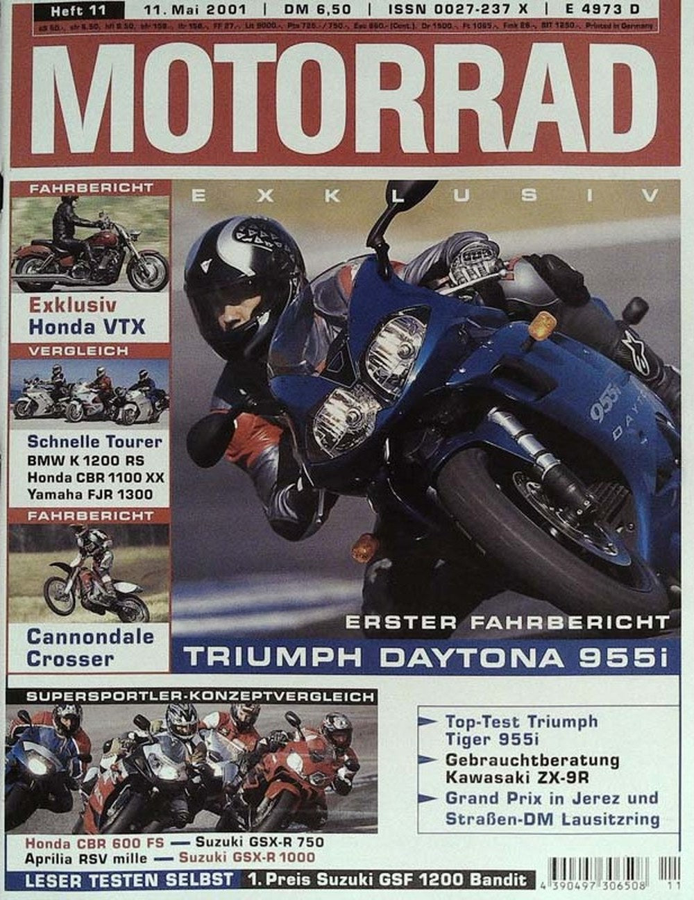 Motorrad Magazin Deutschland 2001-11 Triumph Daytona 955i Honda VTX BMW K 1200 RS
