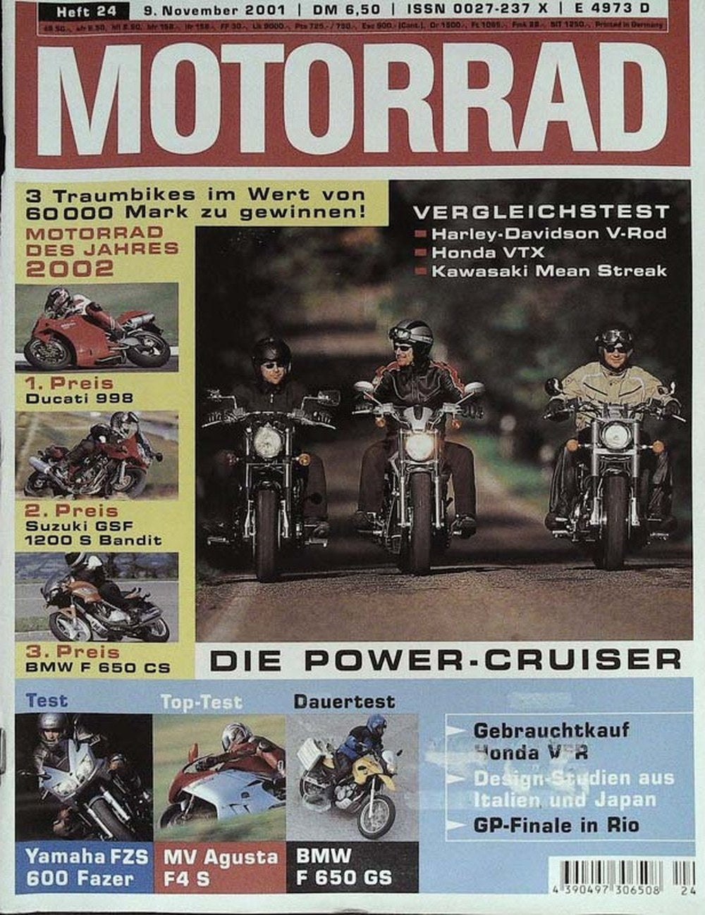 Motorrad Magazin Deutschland 2001-24 Power-Cruiser Harley-Davidson V-Rod Honda VTX