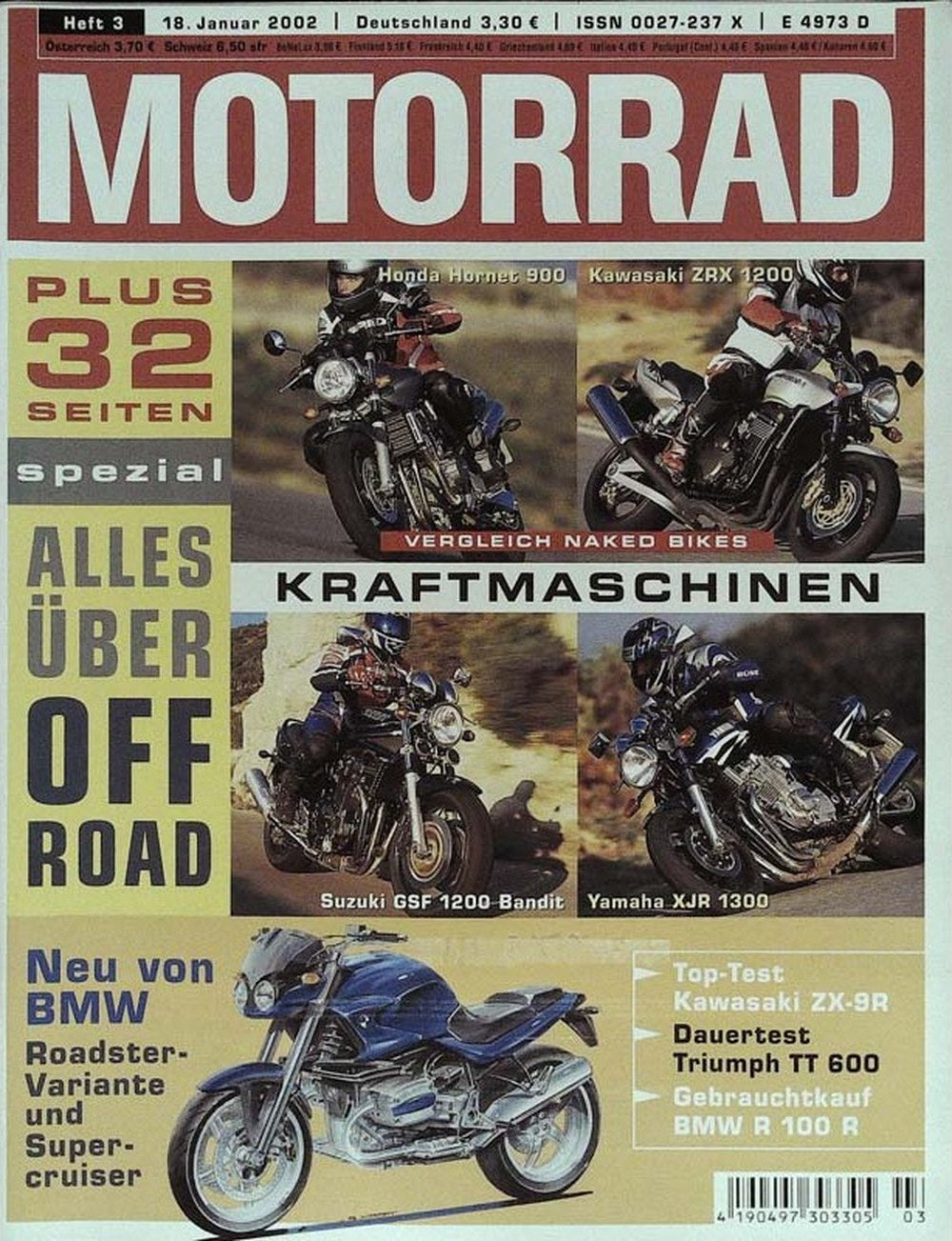 Motorrad Magazin Deutschland 2002-03 Motorräder Naked Bikes Honda Hornet 900