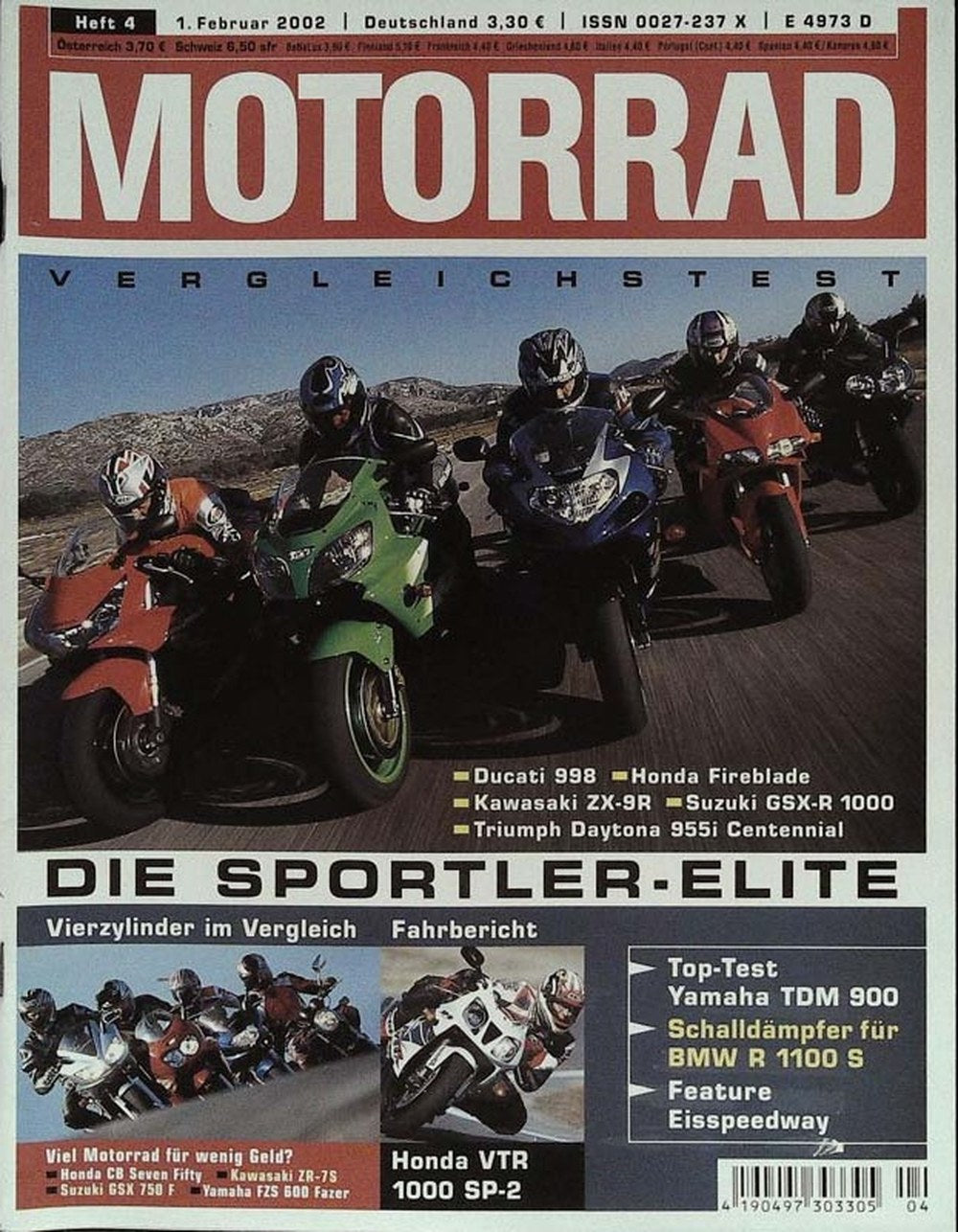 Motorrad Magazin Deutschland 2002-04 Sportmotorrad Vergleichstest Ducati 998