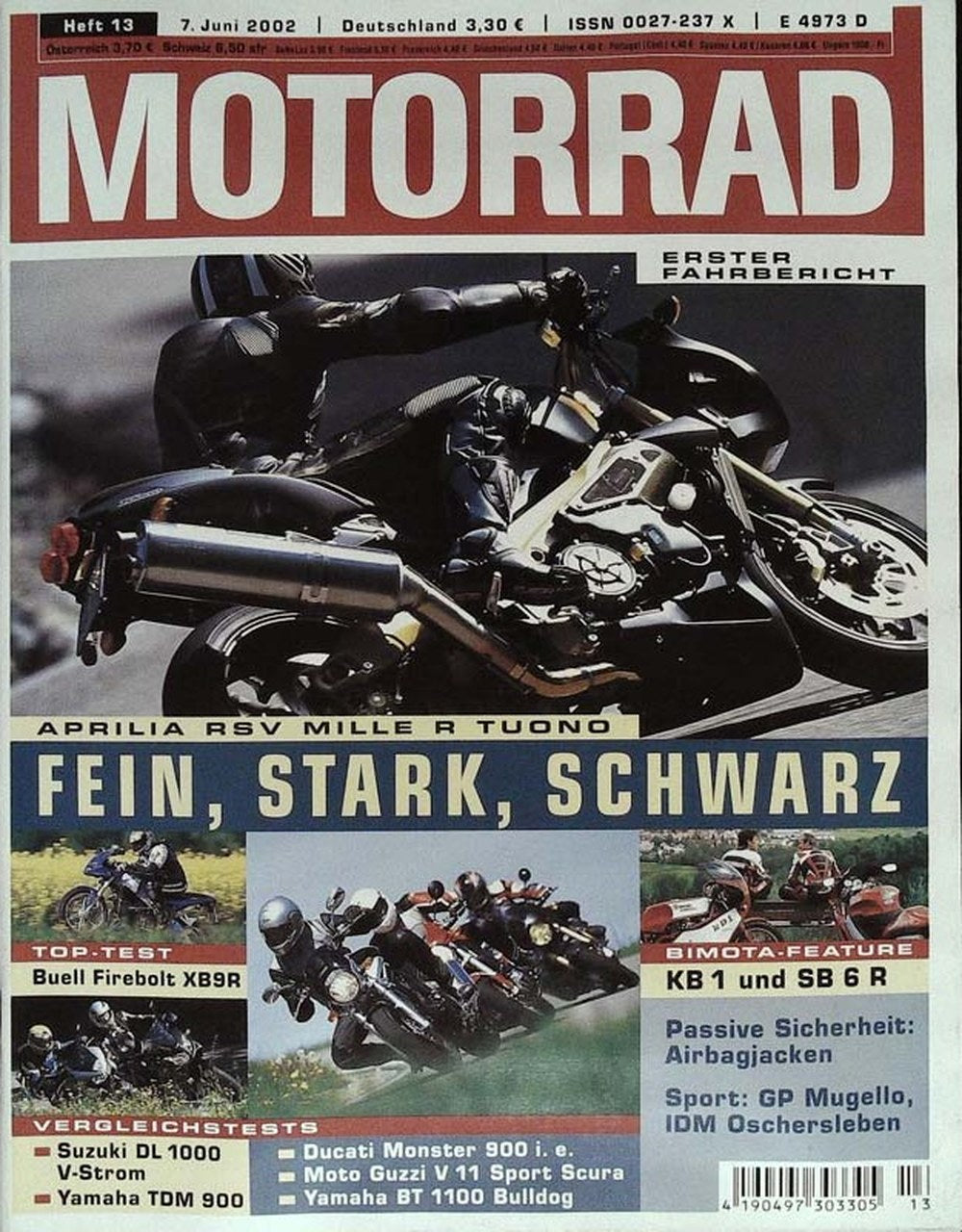 Motorrad Magazin Deutschland 2002-13 Motorrad Aprilia RSV Mille R Tuono Buell Firebolt XB9R