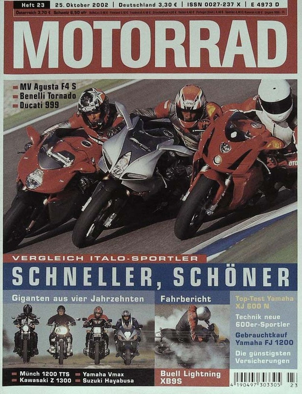 Motorrad Magazin Deutschland 2002-23 Italo-Sportler Vergleich MV Agusta F4 S Benelli Tornado