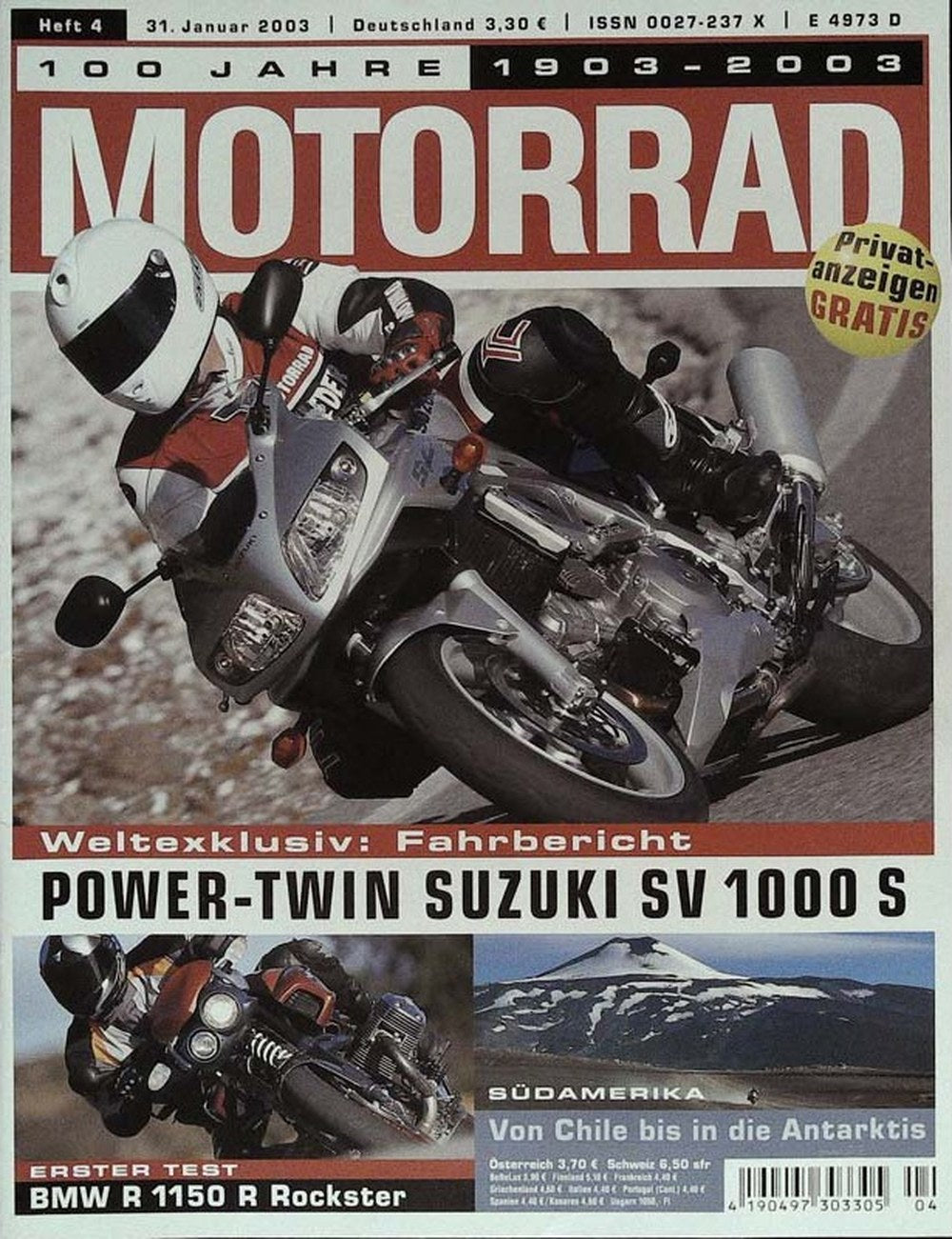 Motorrad Magazin Deutschland 2003-04 Suzuki SV 1000 S BMW R 1150 R Rockster Motorradtest