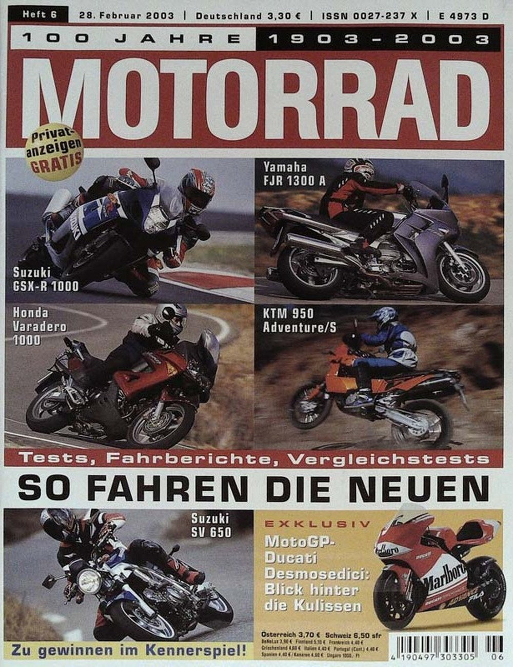 Motorrad Magazin Deutschland 2003-06 Motorrad Suzuki GSX-R 1000 Honda Varadero 1000