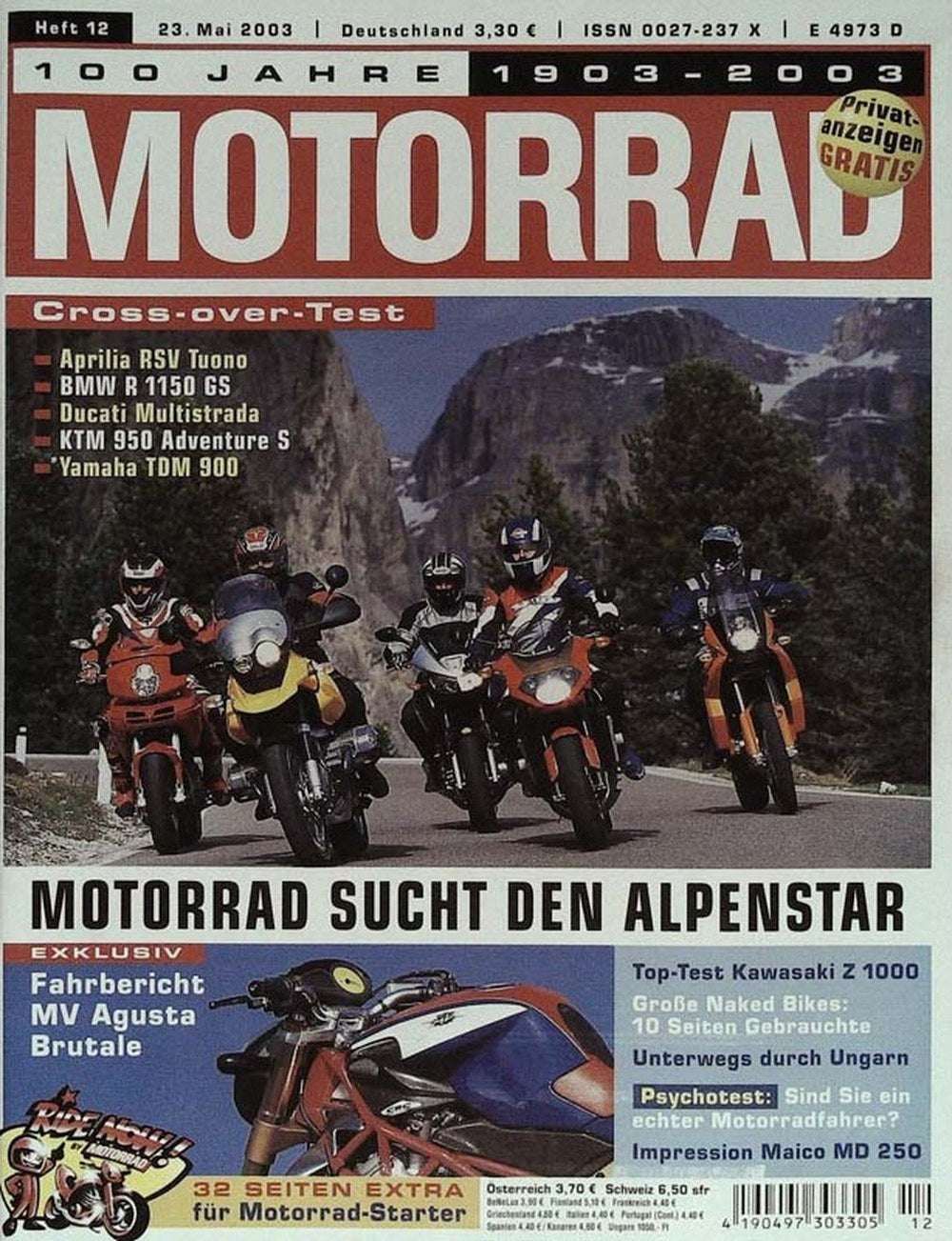 Motorrad Magazin Deutschland 2003-12 Motorrad Cross-over-Test Aprilia RSV Tuono