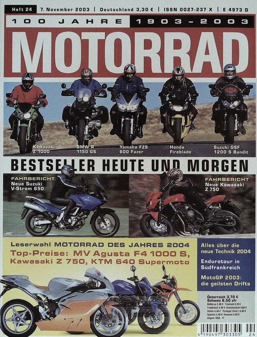 Motorrad Magazin Deutschland 2003-24 Motorrad 100 Jahre Motorrad Kawasaki Z 1000