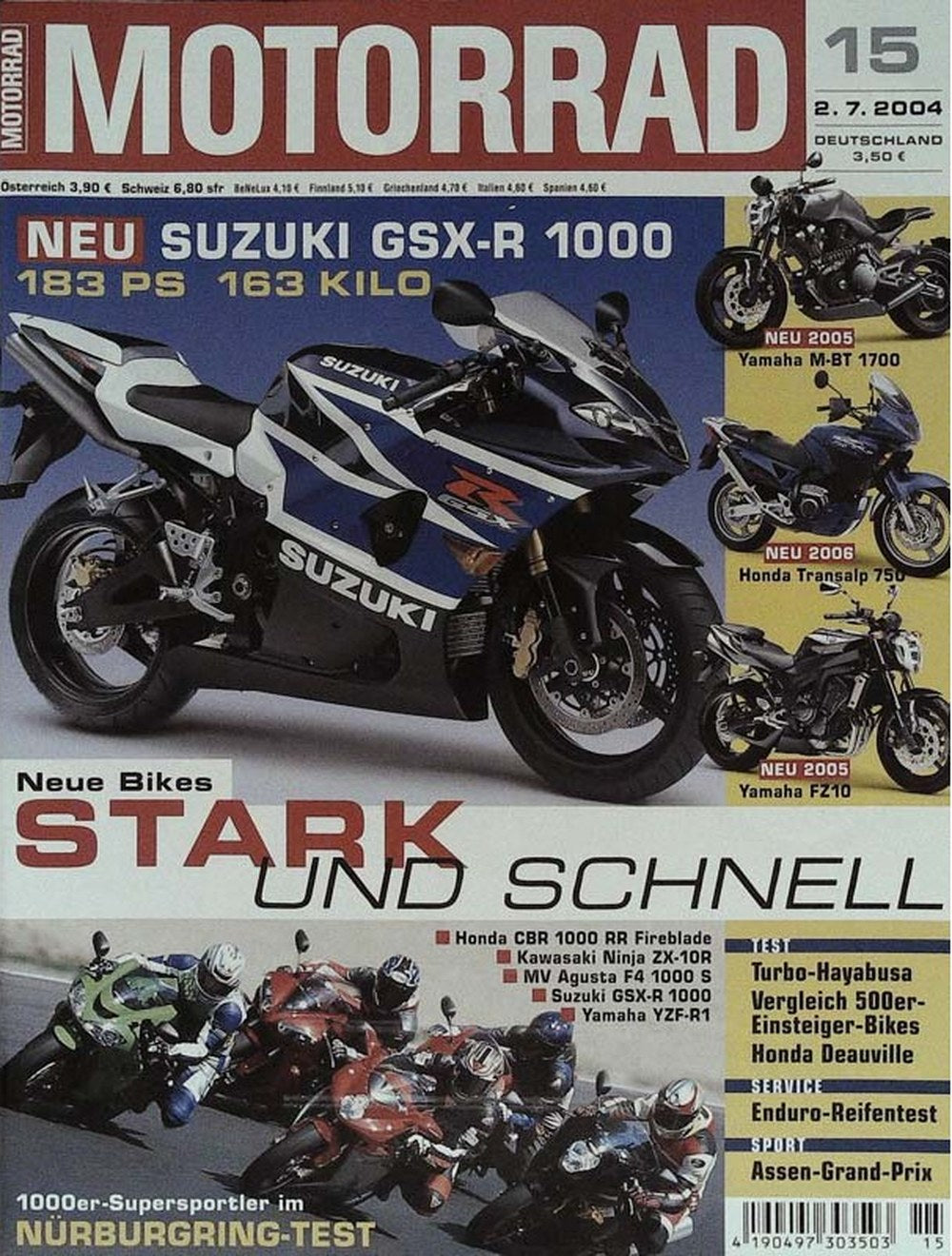 Motorrad Magazin Deutschland 2004-15 Suzuki GSX-R 1000 Yamaha M-BT 1700 Honda Transalp 750
